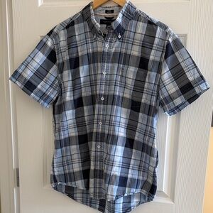 Tommy Hilfiger Men's Blue and White Plaid Button Down Shirt